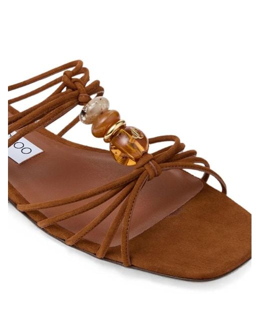 Jimmy Choo Brown Mules Plates Lova En Daim Mélangé À Perles