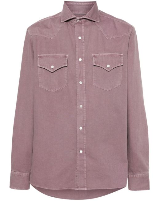 Brunello Cucinelli Purple Denim Cotton Shirt for men