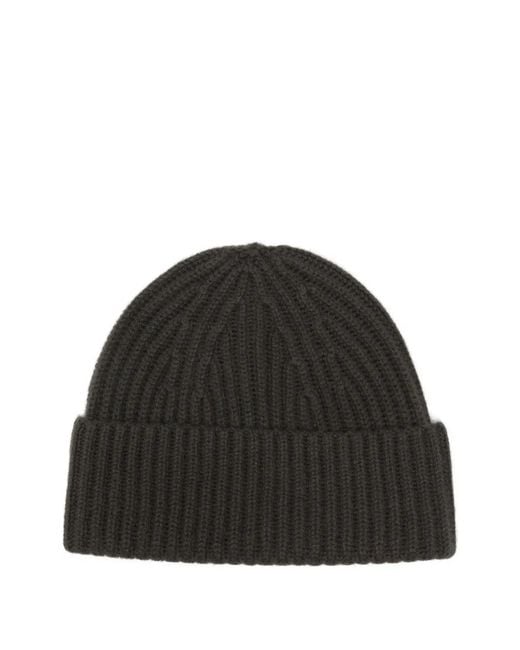 Lisa Yang Black Martigny Ribbed-Knit Turn-Up Beanie Hat