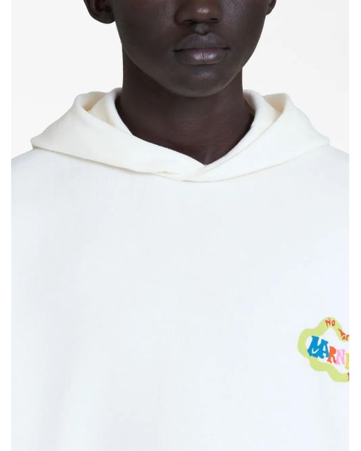 Marni White Logo Cotton Hoodie for men