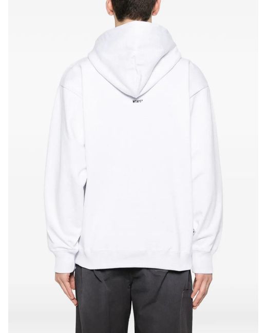 (w)taps White Drawstring Hoodie for men