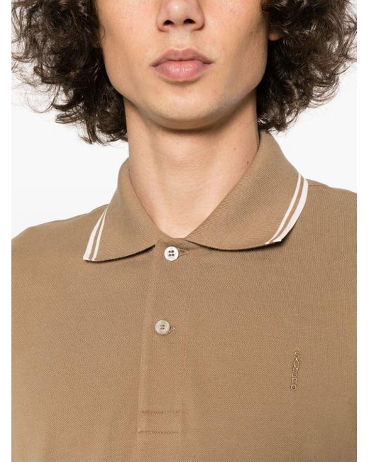 Sandro Brown Logo-embroidered Striped-trim Polo Shirt for men