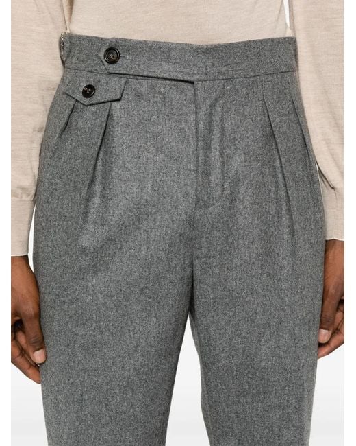 Brunello Cucinelli Gray Flannel Double-Pleat Trousers for men