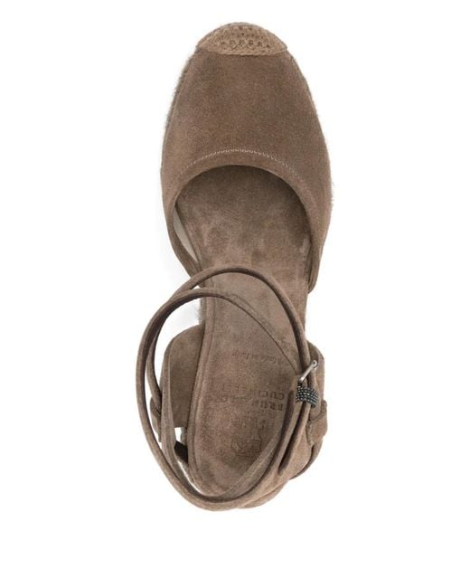 Brunello Cucinelli Metallic Ankle-Strap Heeled Espadrilles