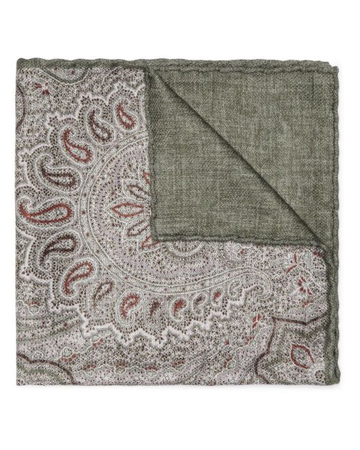 Brunello Cucinelli Gray Paisley-pattern Silk Pocket Scarf for men