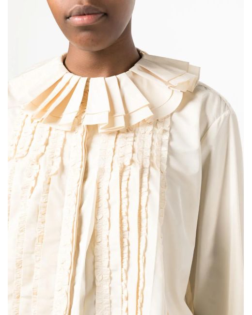 Jil Sander Natural Ruffle-Collar Long-Sleeve Blouse