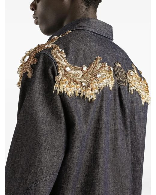 Dolce & Gabbana Black Embellished Logo-Patch Shirt for men