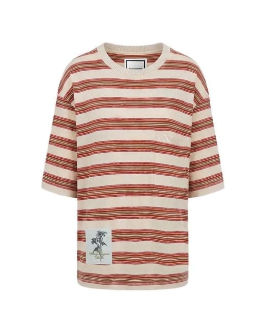 Wooyoungmi White Striped Logo-Patch T-Shirt for men