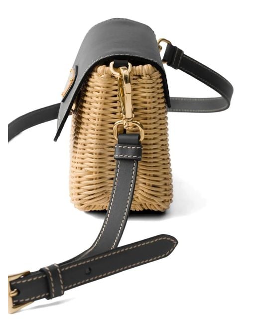 Prada Black Small Wicker And Leather Shoulder Bag