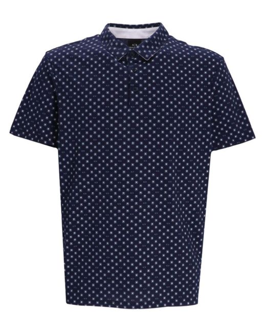 Armani Exchange Blue Geometric-pattern Cotton Polo Shirt for men