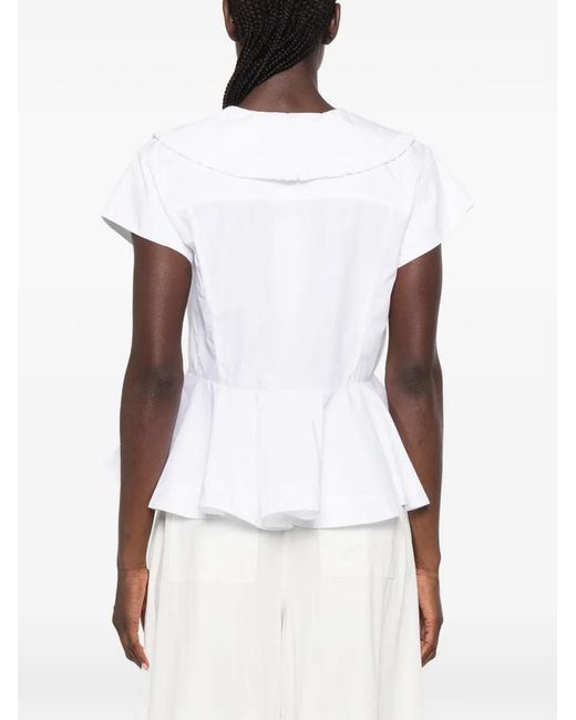 Ganni White Ruffled-Collar Peplum Blouse