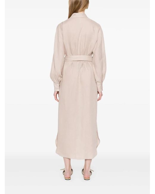 Manuel Ritz Natural Maxi-Hemdkleid Aus Leinen