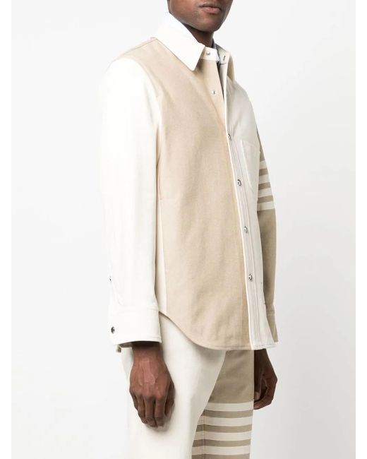 Thom Browne Natural 4-Bar Patchwork Denim Shirt for men