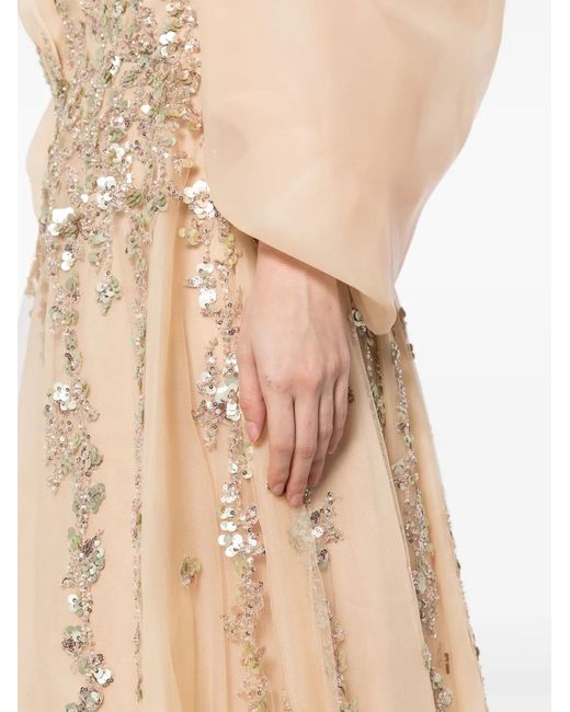 Saiid Kobeisy Natural Off-Shoulder Beaded Dress
