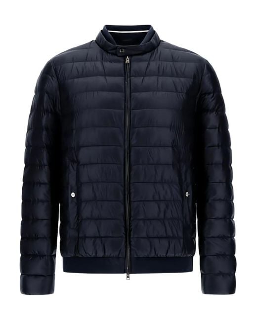 Herno Blue Quilted Band-Collar Bomber Jacket for men