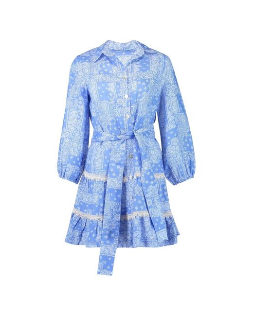 Temptation Positano Blue Gelato Bandana Belted Shirt Dress