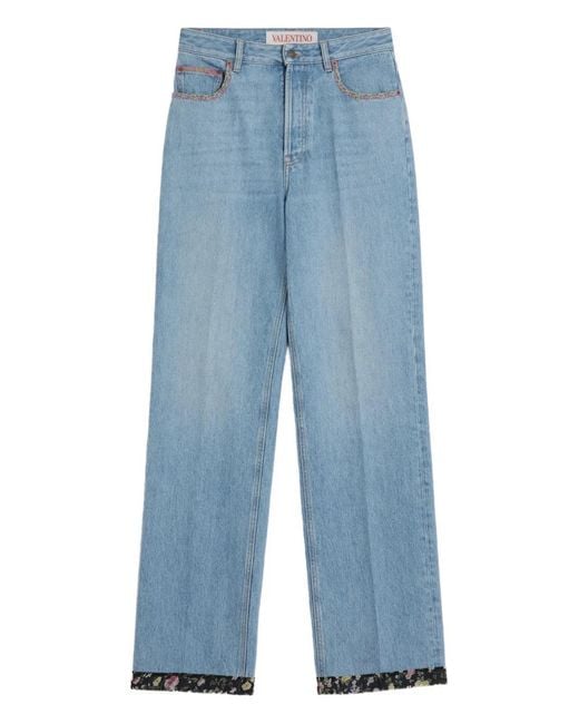 Valentino Garavani Blue Floral-Trim Jeans for men
