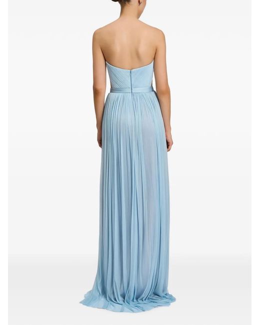 Cristallini Blue Serena Pleated Silk Maxi Dress