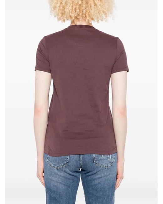 Elisabetta Franchi Purple Bordeaux Cotton T-Shirt With Textured Logo Detail
