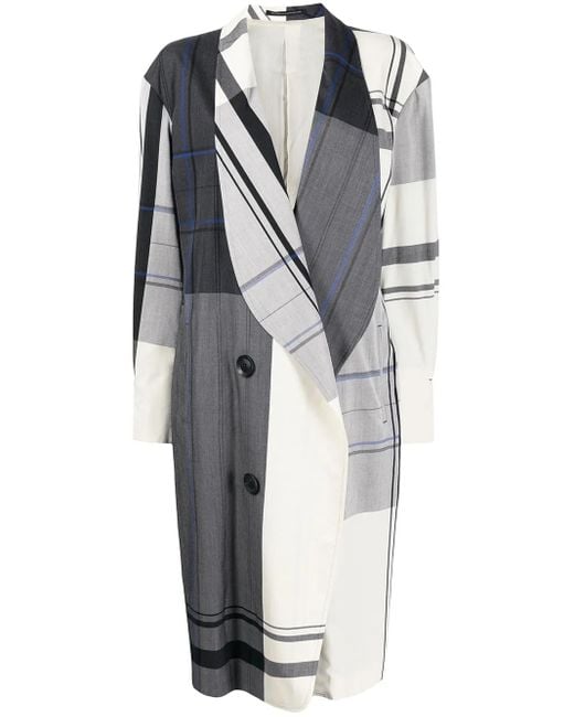 Y's Yohji Yamamoto Multicolor Einreihiger Mantel Mit Karomuster