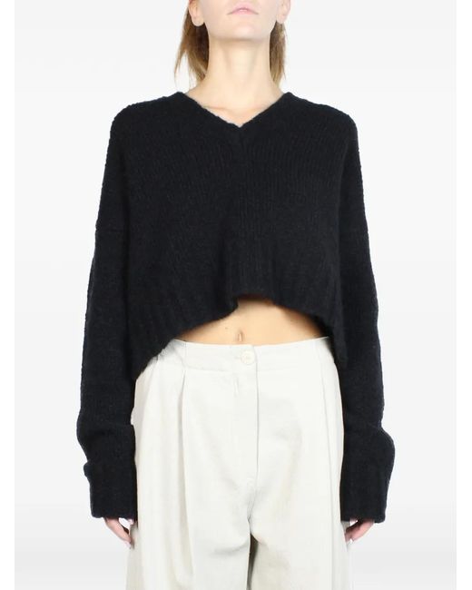 Malloni Black V-Neck Cropped Sweater