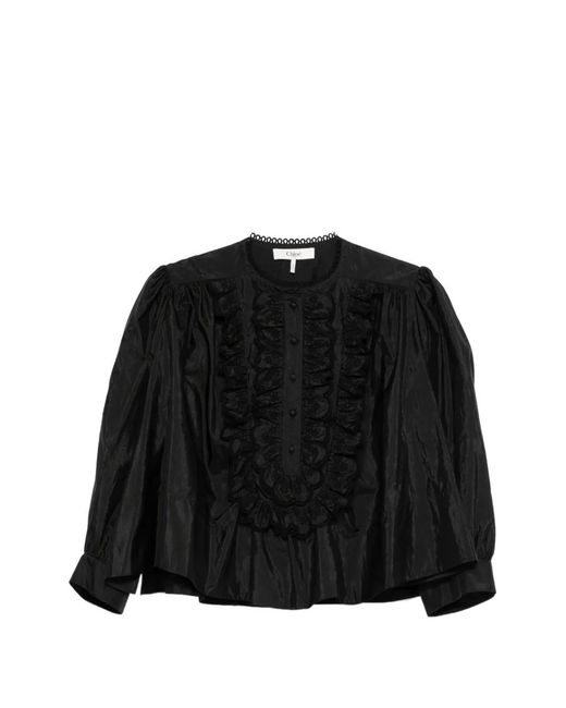 Chloé Black Ruffled Bib Blouse