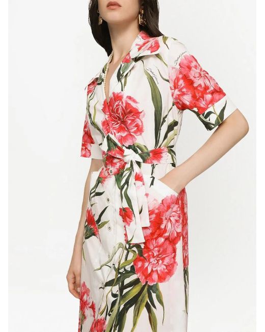 Dolce & Gabbana Red Floral-Print Shirt Dress