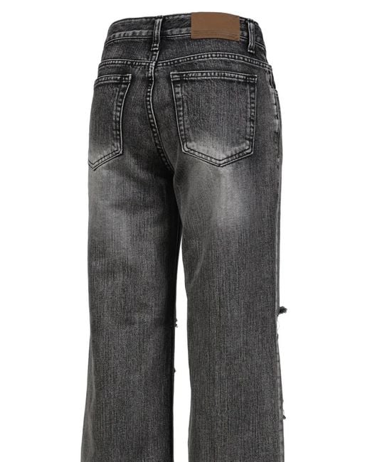 BOHEMSEO Gray Distressed Wide-Leg Jeans