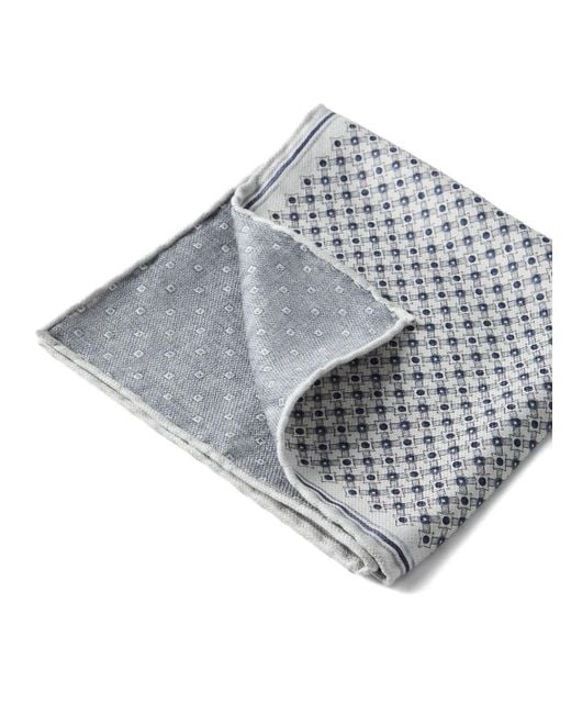 Brunello Cucinelli Gray Geometric-Pattern Silk Pocket Square Scarf for men