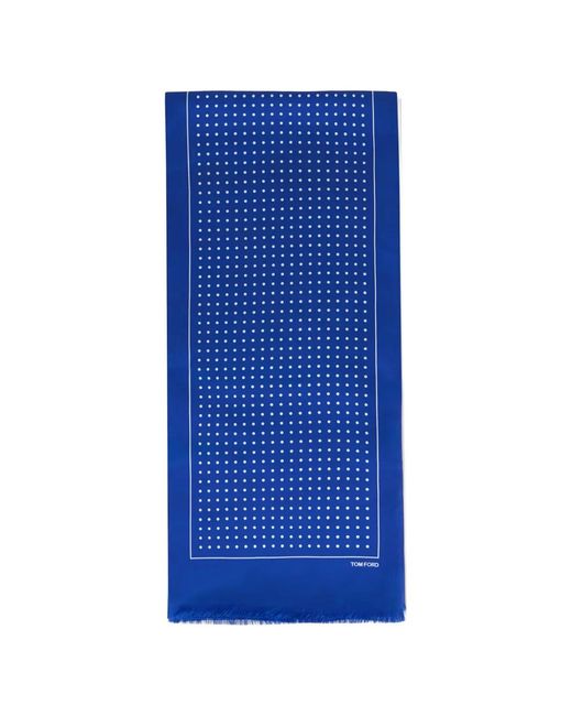 Tom Ford Blue Dotted Fringed Scarf for men