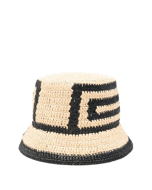 Patrizia Pepe Natural Geometric Raffia Bucket Hat