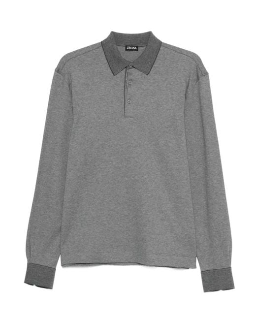 Zegna Gray Long-Sleeve Polo Shirt for men