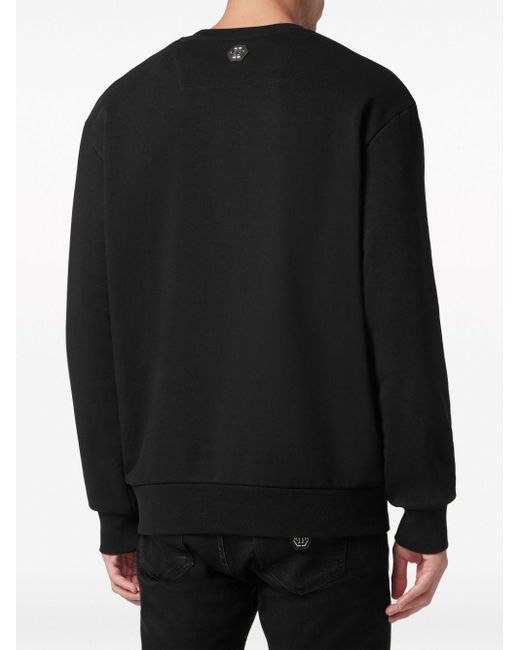 Philipp Plein Black Crystal-embellished Skull Sweatshirt for men