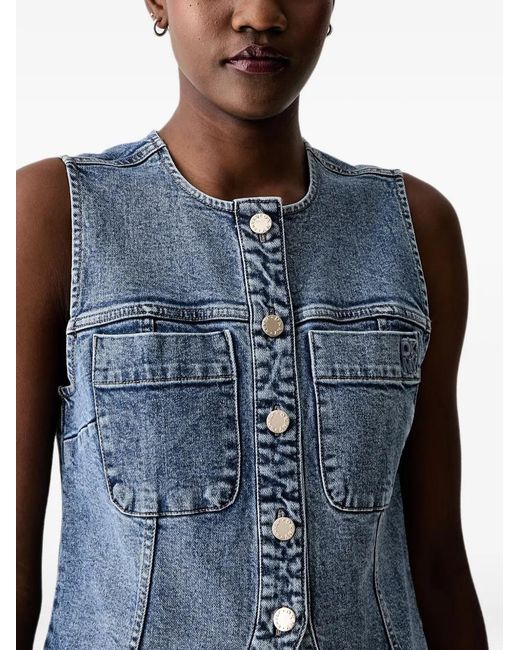 DKNY Blue Buckled Denim Button-Down Top