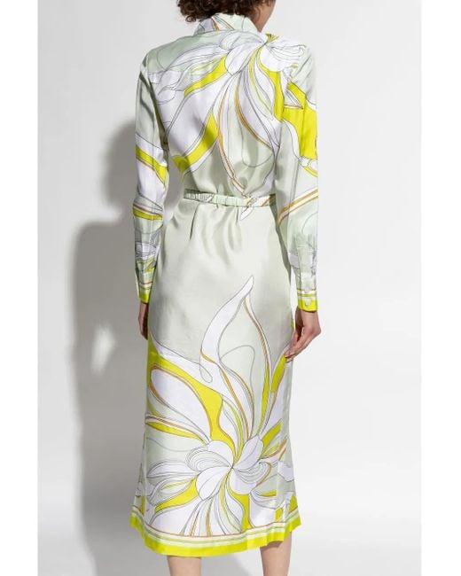 Tory Burch Green Printed Silk Twill Shirt Dress