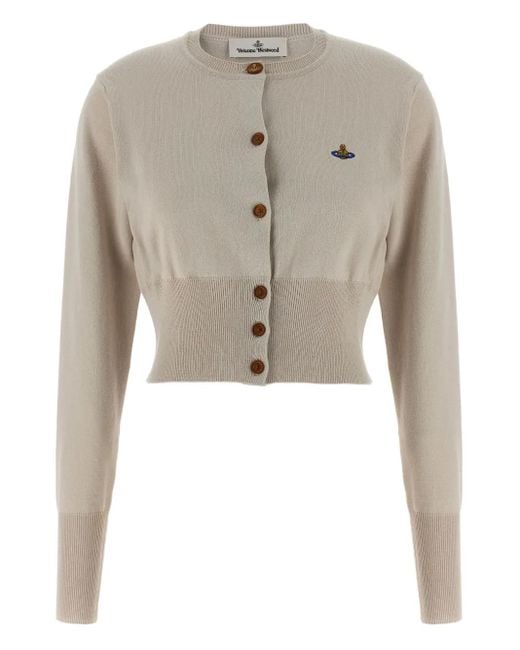 Vivienne Westwood Natural Embroidered-Logo Crop-Length Cardigan
