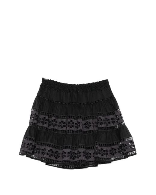 Charo Ruiz Black Lea Lace-Trimmed Tiered Mini Skirt