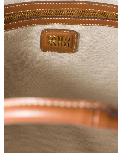 Miu Miu Natural Ivy Canvas And Leather Bag