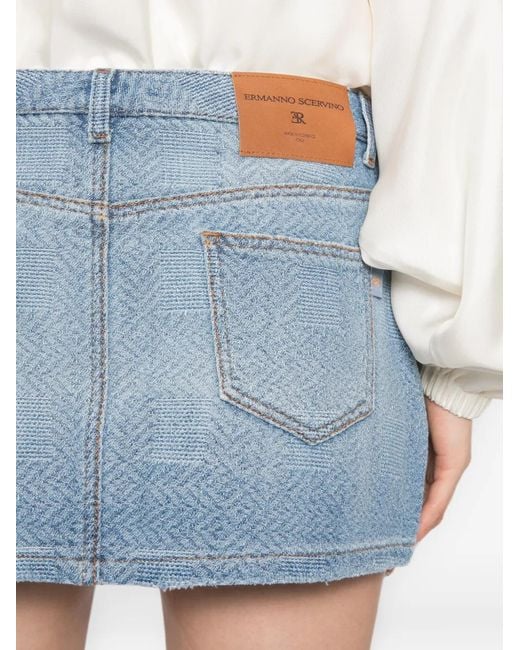 Ermanno Scervino Blue Pattern Mini Denim Skirt