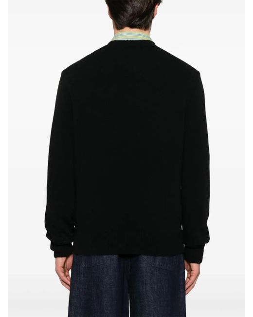 Lacoste Black Carded-Wool Crew-Neck Sweater for men