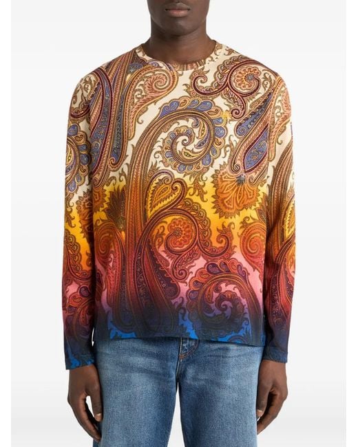 Etro Orange Pull En Jersey De Coton À Motif Dégradé Paisley for men
