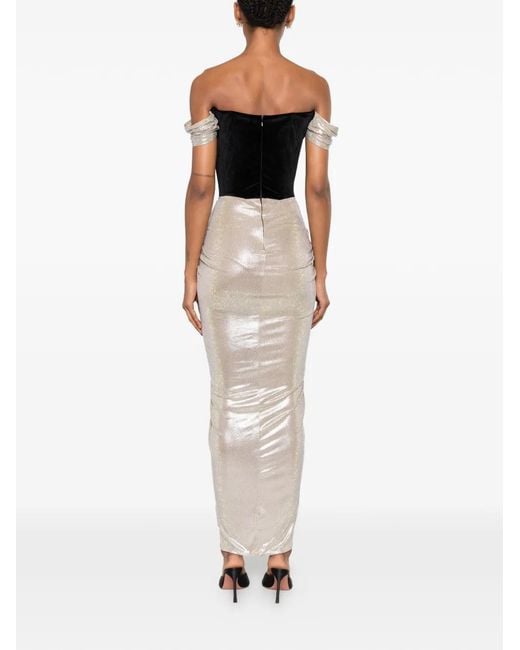 Miron White Velvet-Corset Crystal-Embellished Gown