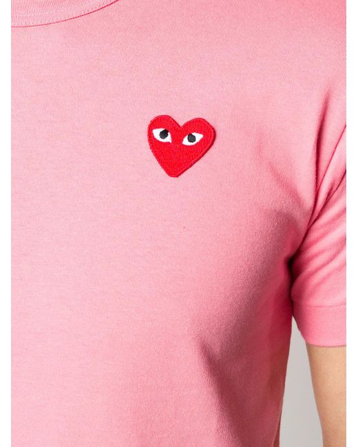 COMME DES GARÇONS PLAY Pink Heart Embroidered Round Neck T-Shirt for men