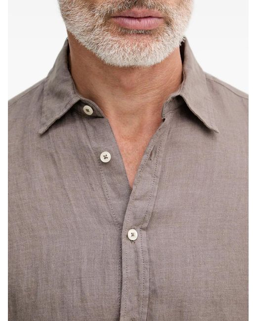 Benetton Brown Linen Long-Sleeve Shirt for men