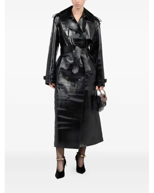 Roberto Cavalli Black Belted Leather Trench Coat