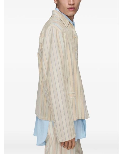 Maison Margiela White Striped Long-Sleeved Shirt Jacket for men