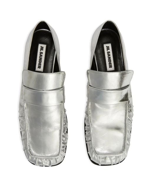 Jil Sander White Metallic Loafers