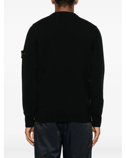 メンズ Stone Island ロゴ Vネックセーター Black