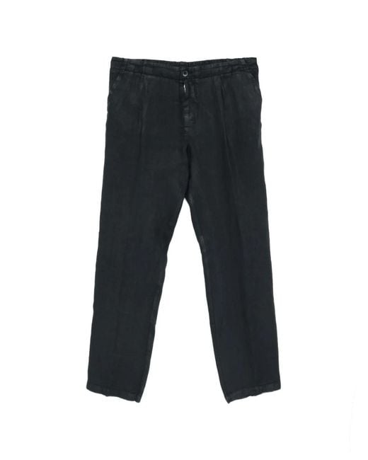 120% Lino Black Alim Buttoned Trousers for men