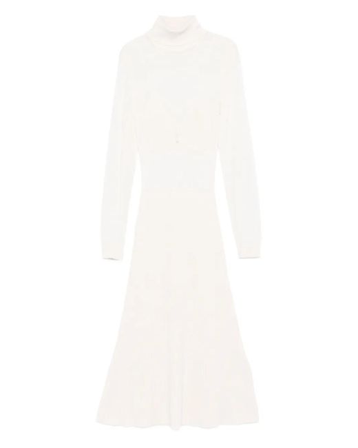 Elisabetta Franchi White Turtleneck Ribbed Dress